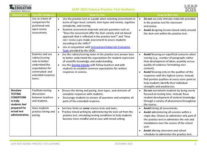 Leap 2025 science practice test answer key