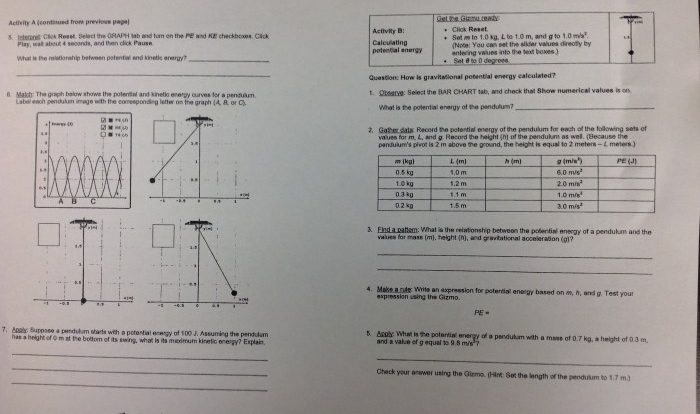 Energy of a pendulum gizmo answers