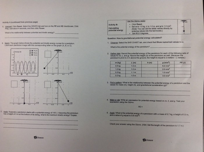 Energy of a pendulum gizmo answers