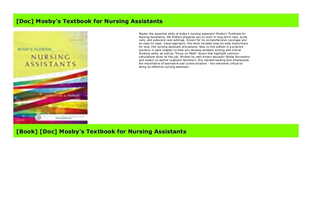 Mosby's textbook for nursing assistants 10th edition answer key pdf