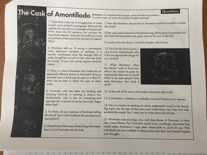 Amontillado cask multiple choice questions quiz key previous next